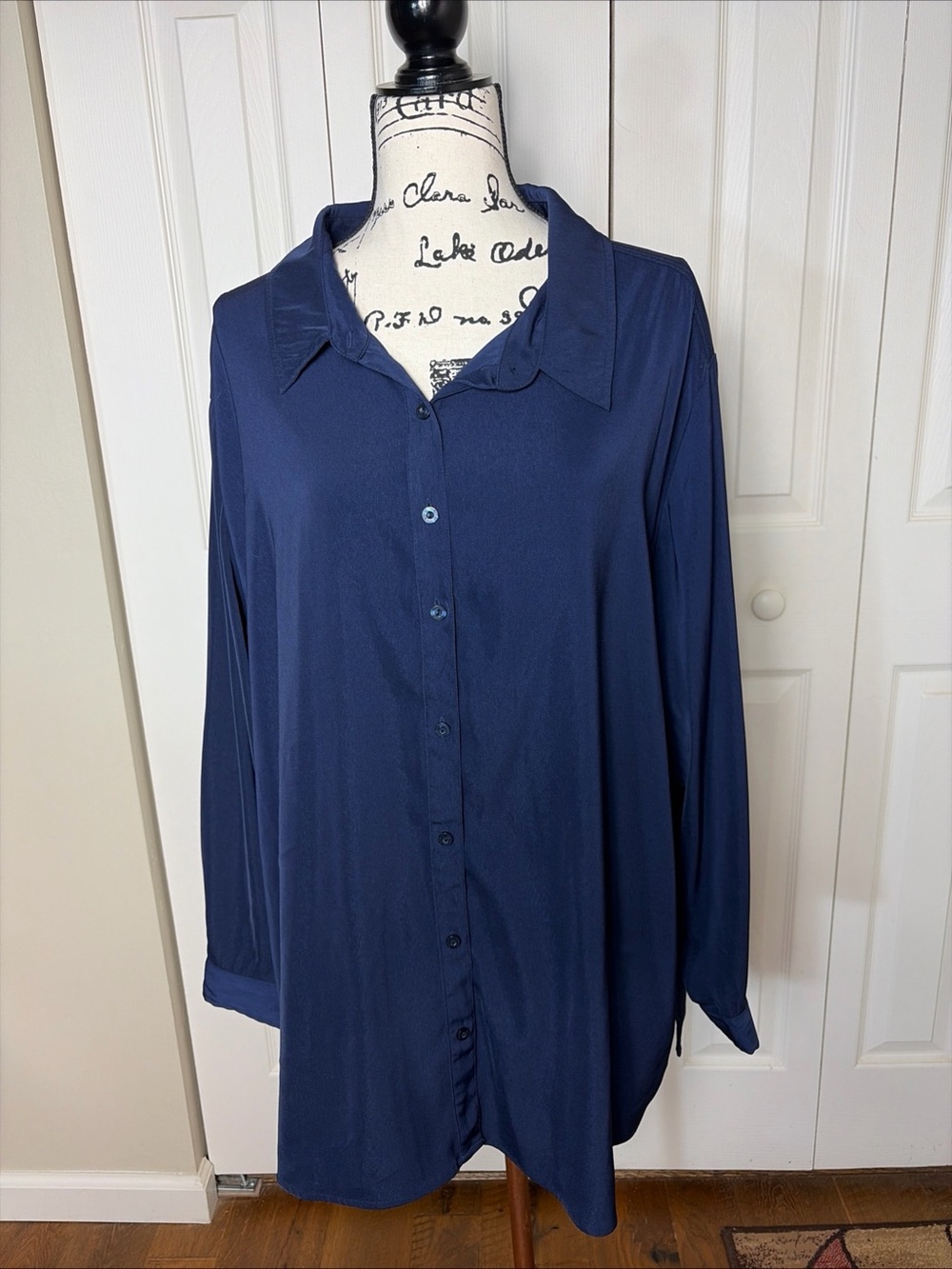 Susan Graver SG Ladies Blouse Long Sleeve 3X Button Up Blue